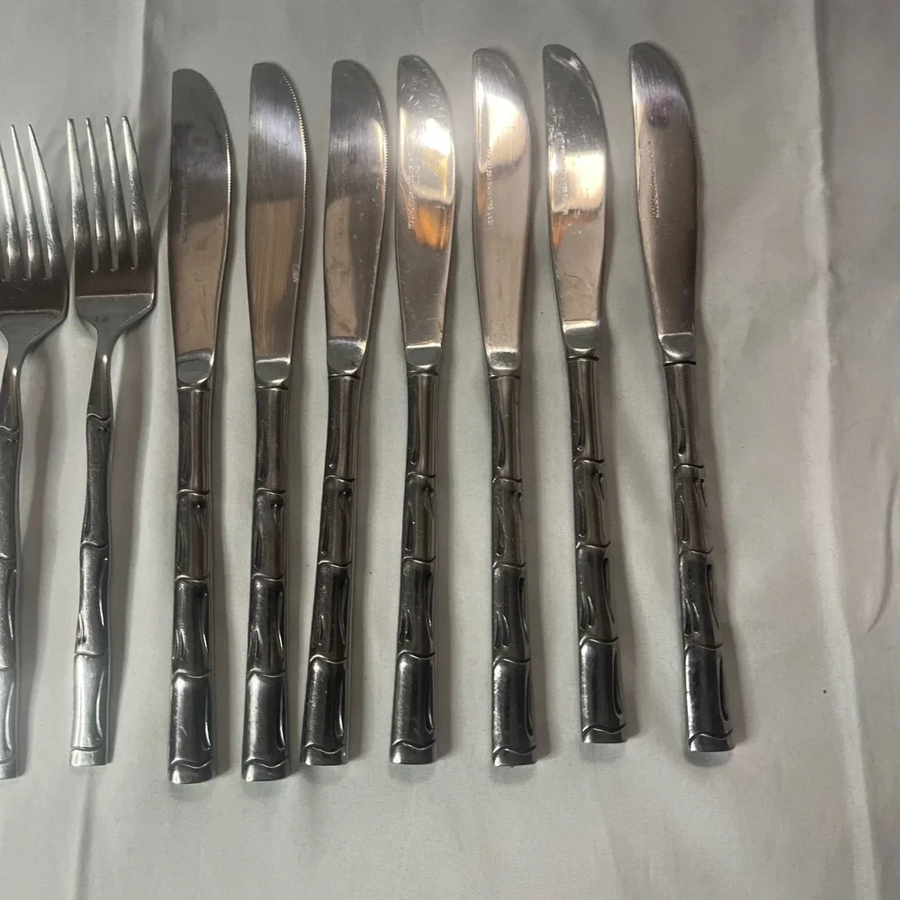 Vintage Bamboo Stainless Steel Flatware Set Mixed Lot made in Korea‎